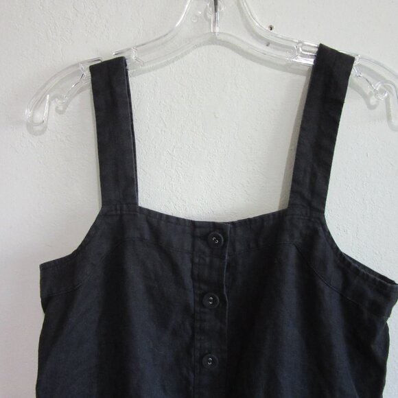 EVERLANE Black Sleeveless Linen 6 Straight Leg Button Front Jumpsuit - Picture 2 of 5